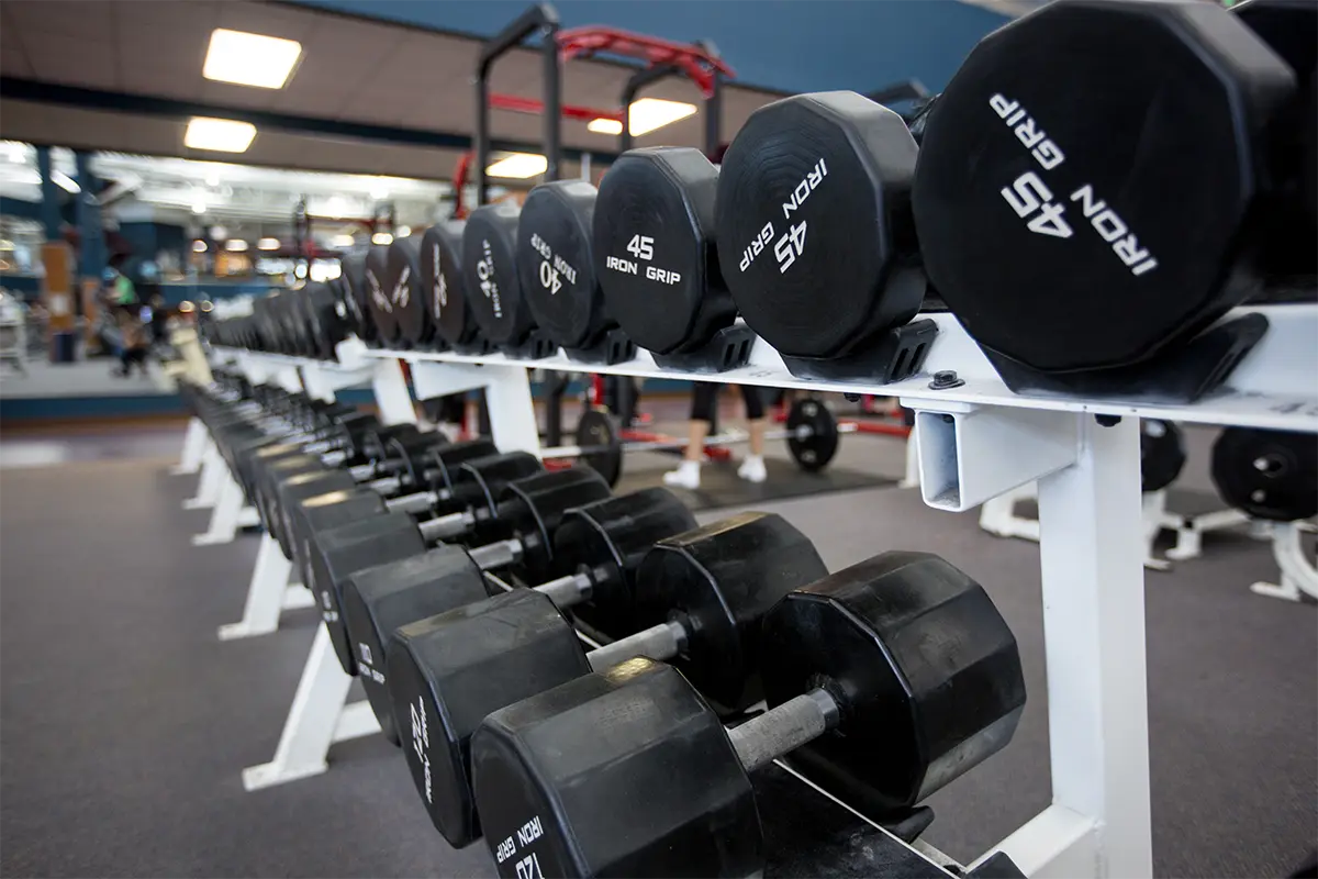 free-weights on a shelf